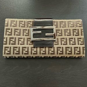 Fendi Patterned Brown & Black Wallet with Cloth Bag & Box